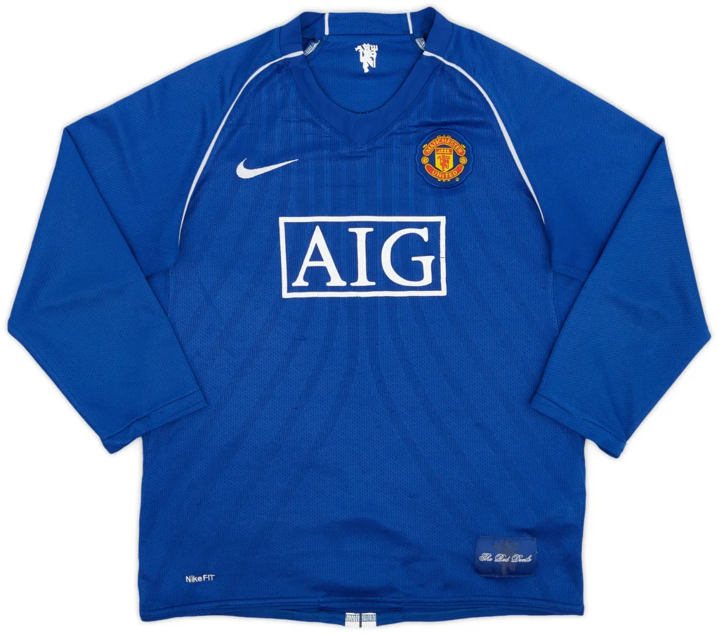 Manchester United 2008 blue retro jersey full design overview