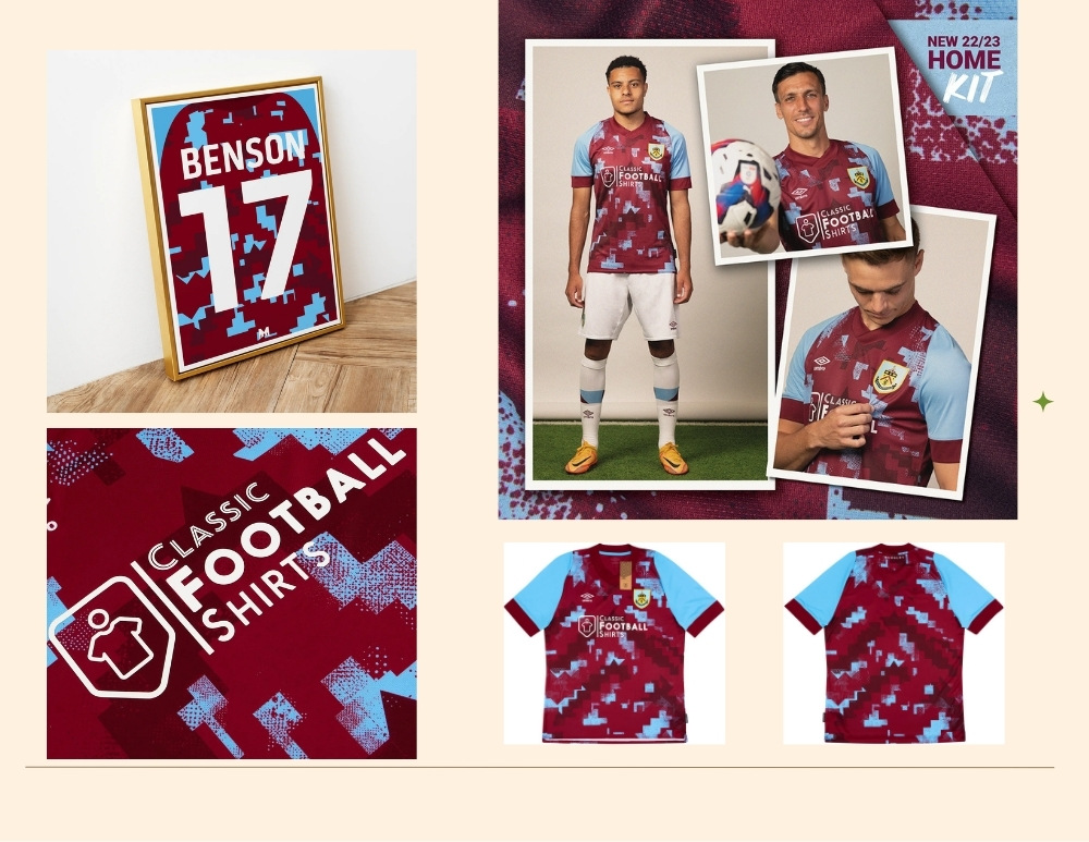 Burnley 2022/23 Home Shirt front view pixelated pattern
